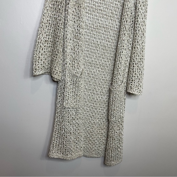 Hummingbird Open Knit Long Crochet Cardigan Marled Tan Open front S/M - Picture 10 of 12